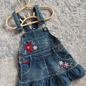 Denim Floral Embroidered Kids Overalls
